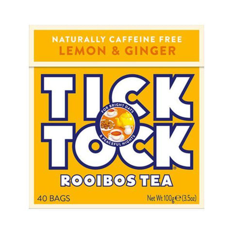 Tick Tock Lemon & Ginger Rooibos Tea 40 Bags (Pack of 4)