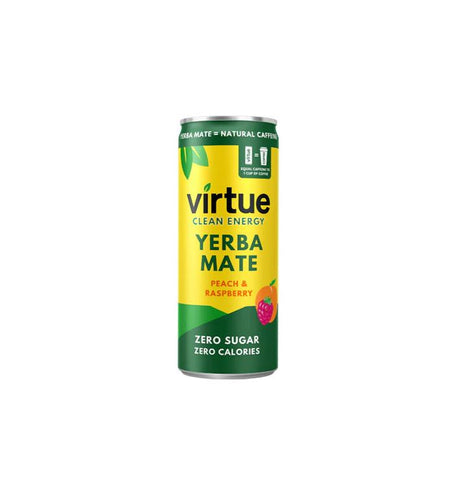 Virtue Drinks Yerba Mate (Clean Energy Drink) - Peach & Raspberry 250ml (Pack of 12)