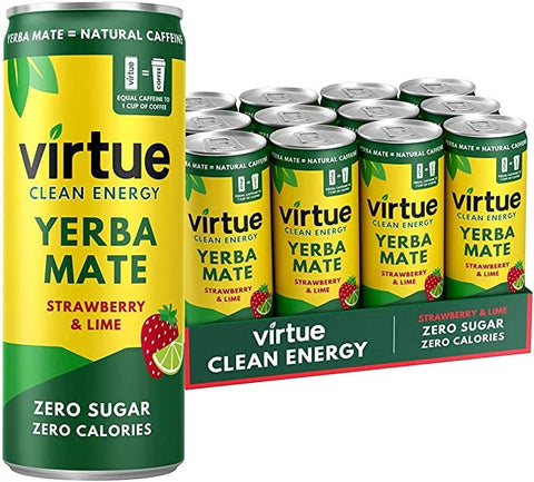Virtue Drinks Yerba Mate (Clean Energy Drink) - Strawberry & Lime 250ml (Pack of 12)