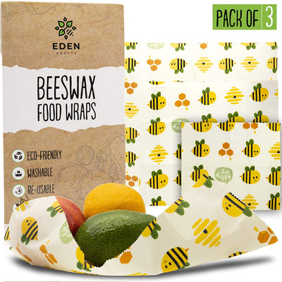 Wax Wrap Beeswax Organic Cotton Food Wraps Small 20x20cm, Medium 30x30cm, Large 40x40cm  3pack