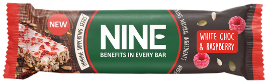 NINE   White Choc & Raspberry Seed Bar 40g (Pack of 20)